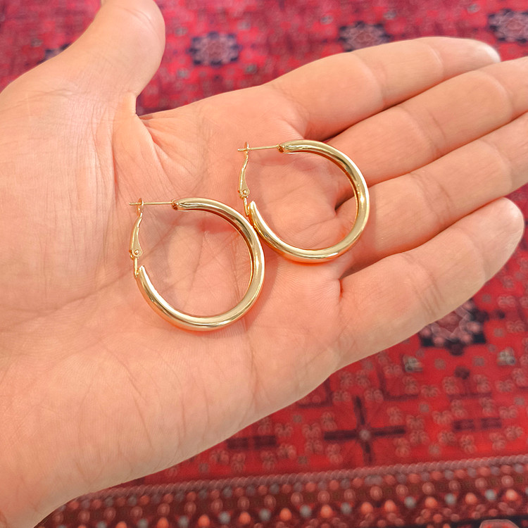 گوشواره حلقه ای آینه ای طلایی کد F0986