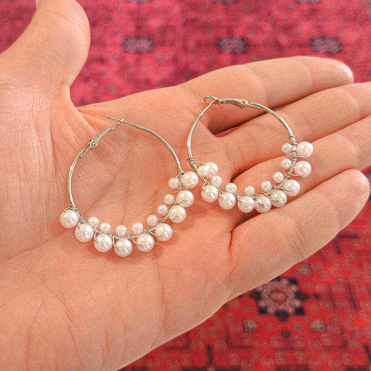 گوشواره حلقه ای مروارید فشن کد F0763